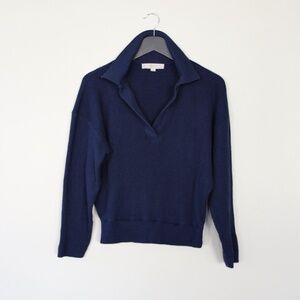 Loft Blue Waffle Knit Collared Pullover Size Small